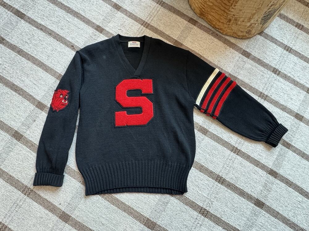 Vintage 50’s Campus Wool Letterman Sweater S Bulldogs Black Medium Stanford?